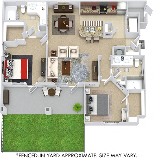 Floor plan for 2 beds, 2 baths, 1122 sqft